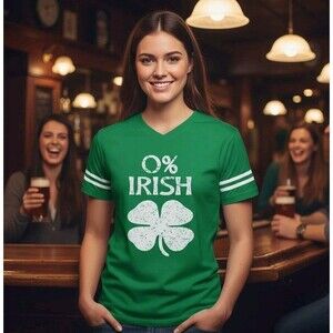 Women's T Shirt  XL  Lucky Shamrock 0% Irish V-Neck Short Sleeve New